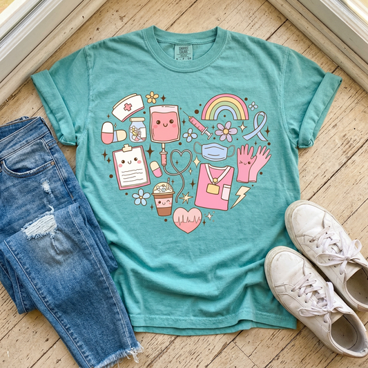 Medical Icons Heart Comfort Colors Tee