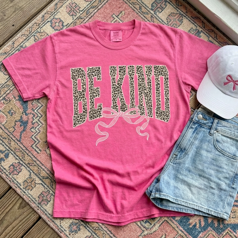 Be Kind Leopard Bow Comfort Colors Tee
