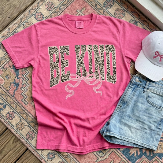 Be Kind Leopard Bow Comfort Colors Tee