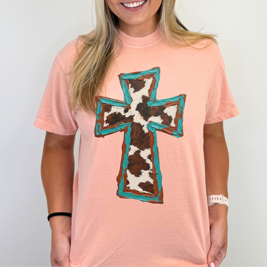 Cow Print Cross Tee